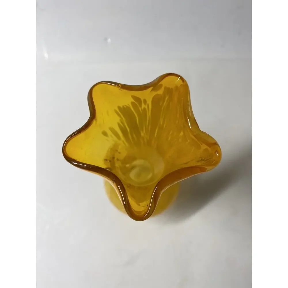Vintage Orange White Swirl Art Glass Vase Ruffle Rim 6.5 Inch